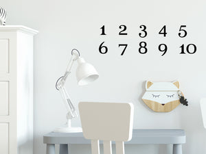 Wall decal for kids that says ‘Numbers (1 - 10)’ stacked on a kid’s room wall. 