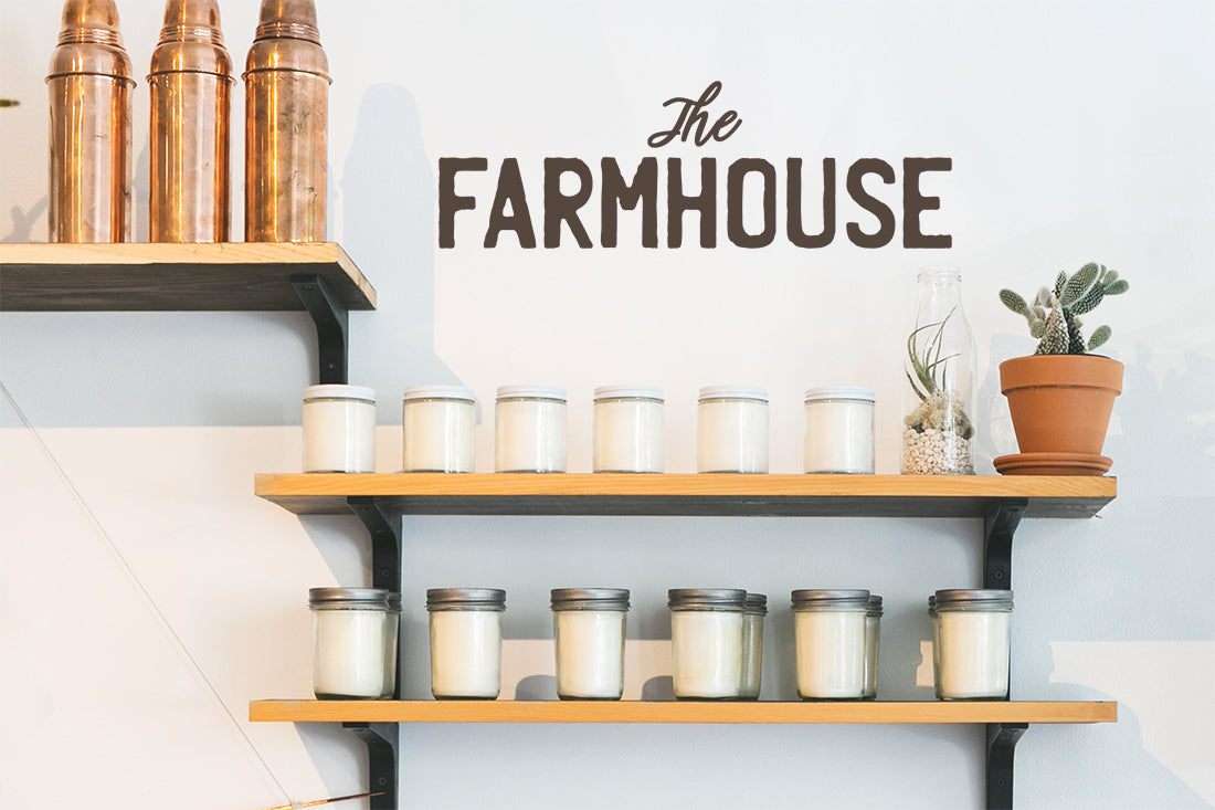 Wall decals for kitchen that say ‘the farmhouse’ on a kitchen wall.