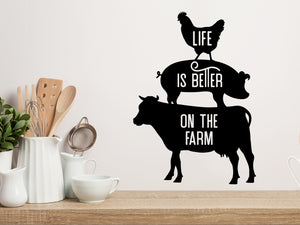 Life Is Better On The Farm (Rooster, Pig, Cow) | Kitchen Wall Decal