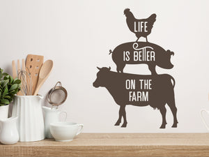 Life Is Better On The Farm (Rooster, Pig, Cow) | Kitchen Wall Decal