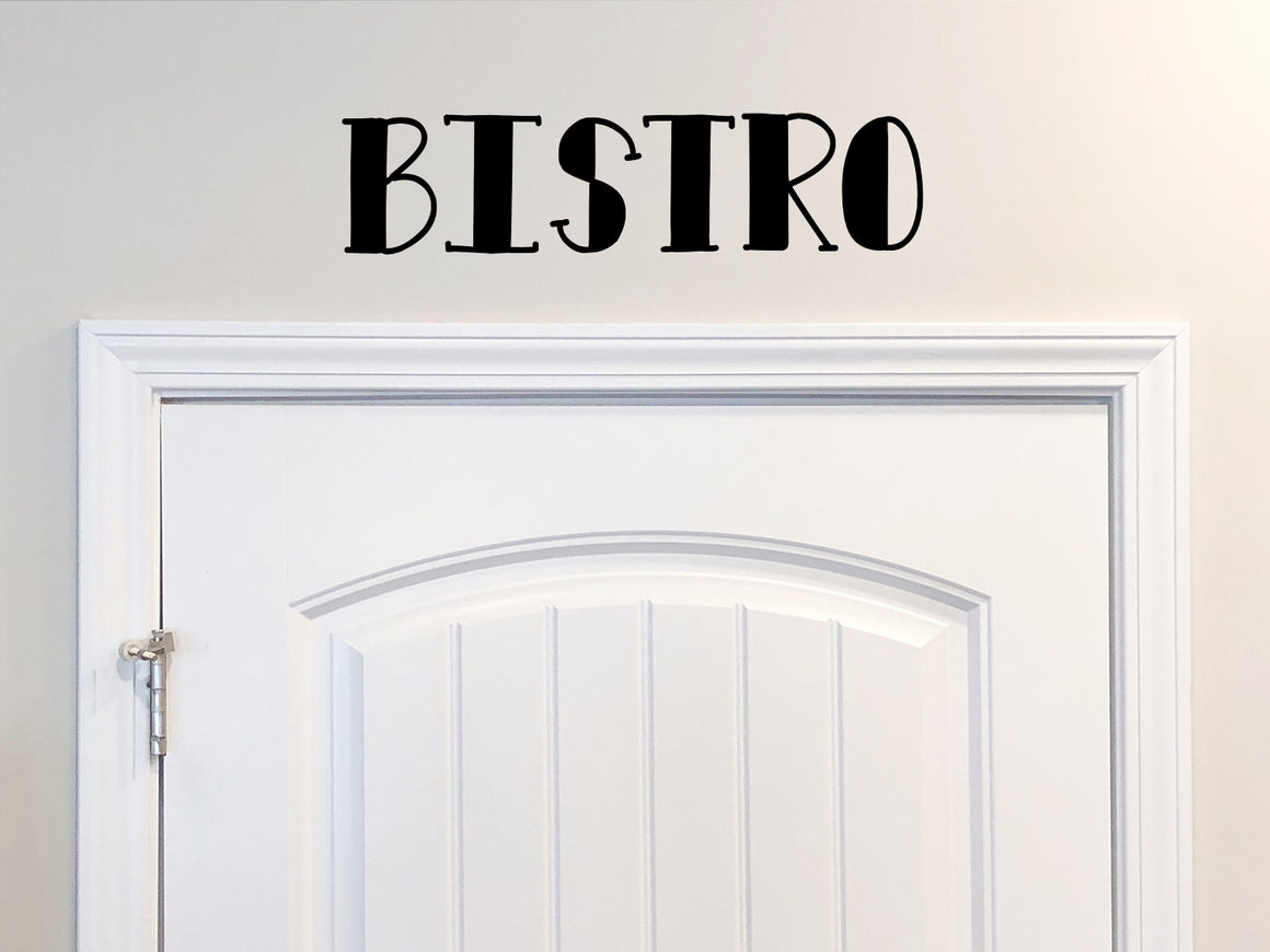 Wall decals for kitchen that say ‘Bistro’ on a kitchen wall.