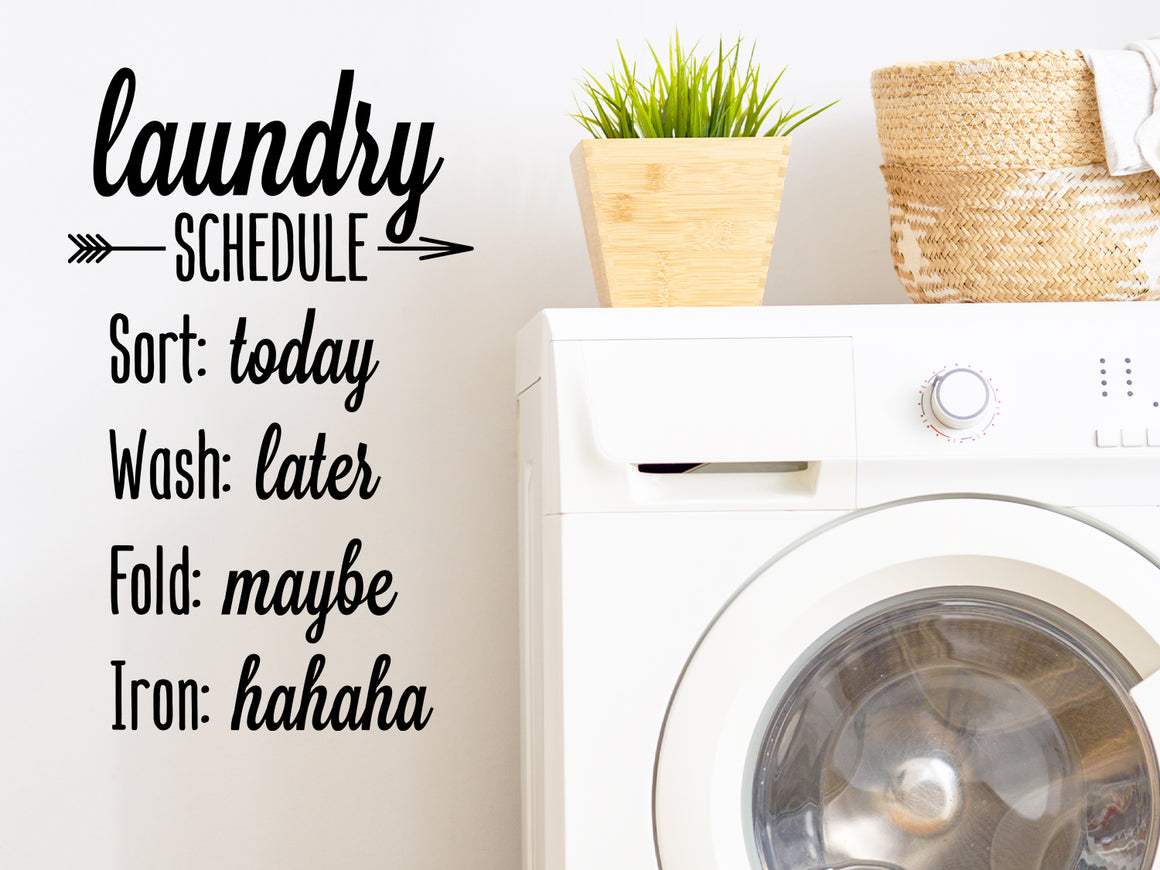 Laundry Schedule Sort: Today Wash: Later Fold: Maybe Iron: Hahaha, Laundry Room Wall Decal, Vinyl Wall Decal, Funny Laundry Decal