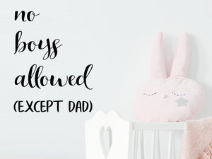No Boys Allowed Except Dad, Girls Bedroom Wall Decal, Nursery Wall Decal, Vinyl Wall Decal, Playroom Wall Decal, Girls Bedroom Door Decal