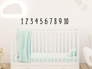 Wall decal for kids that says ‘Numbers (1 - 10)’ in a row on a kid’s room wall. 