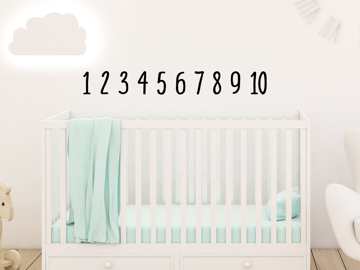 Wall decal for kids that says ‘Numbers (1 - 10)’ in a row on a kid’s room wall. 