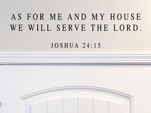 Wall decals for kitchen that say ‘As for me and my house we will serve the Lord. Joshua 24:15’ on a kitchen wall.