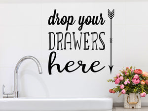Drop Your Drawers Here, Laundry Room Wall Decal, Vinyl Wall Decal, Laundry Door Decal, Funny Laundry Room Decal 