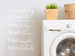 Laundry Schedule Sort: Today Wash: Later Fold: Maybe Iron: Hahaha | Laundry Room Wall Decal