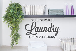 Self-Service Laundry Open 24 Hours Bold | Laundry Room Wall Decal