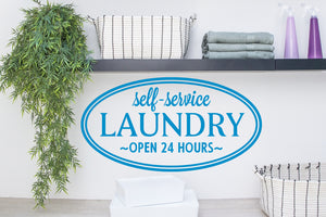 Self-Service Laundry Open 24 Hours Circle | Laundry Room Wall Decal