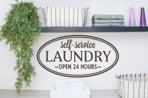 Self-Service Laundry Open 24 Hours Circle | Laundry Room Wall Decal